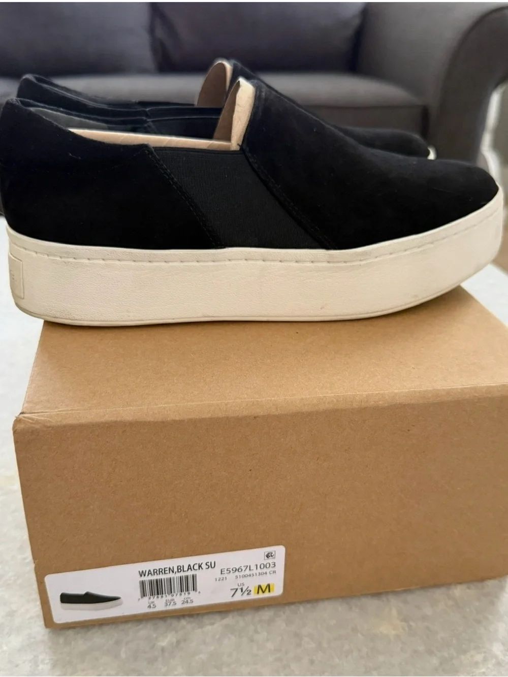 VINCE: Womens Black Slip-On Warren Suede Platform Sneakers - like new with box - Picture 5 of 7